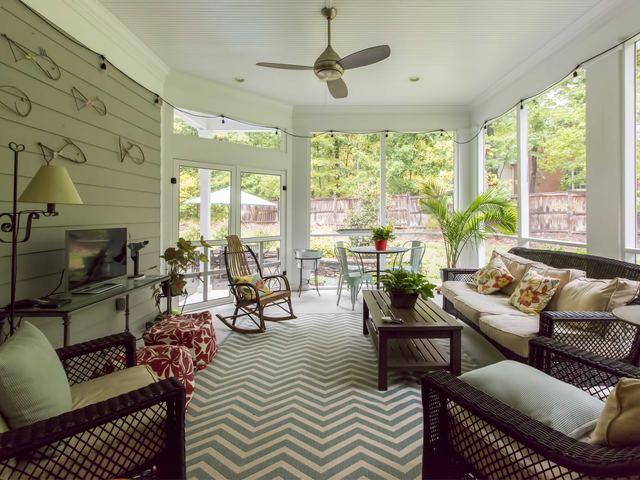 A finished deck, porch or pool
