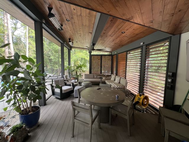 A finished deck, porch or pool