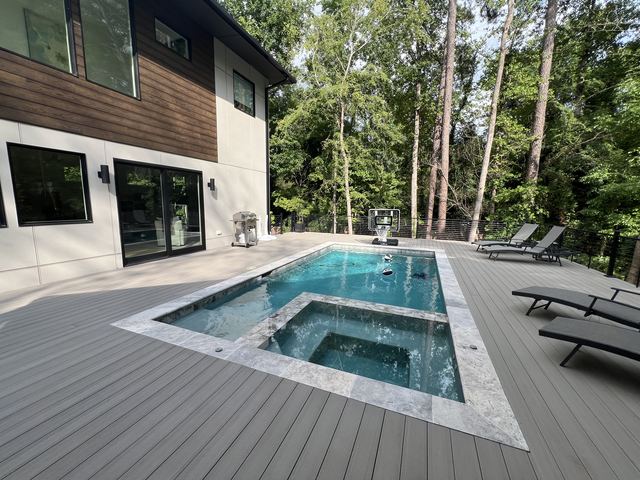 A finished deck, porch or pool