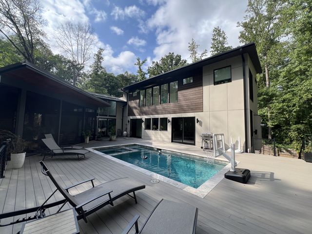 A finished deck, porch or pool