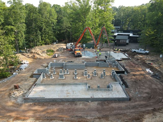 An aerial view of a house under construction
