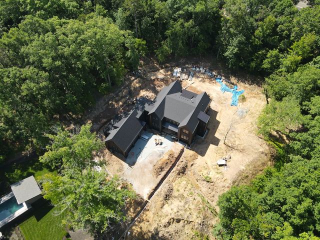 An aerial view of a house under construction