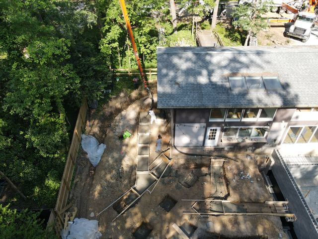 An aerial view of a house under construction