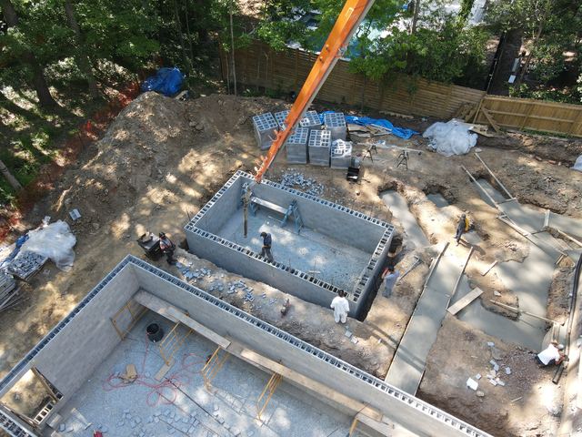 An aerial view of a house under construction