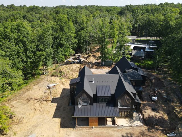 An aerial view of a house under construction