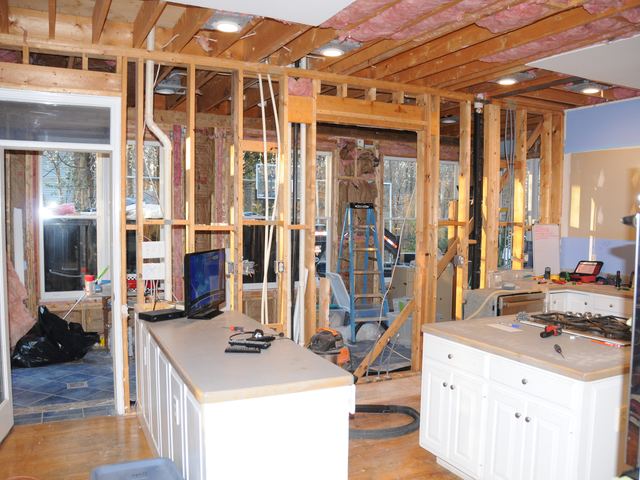 A house under construction with the framing exposed